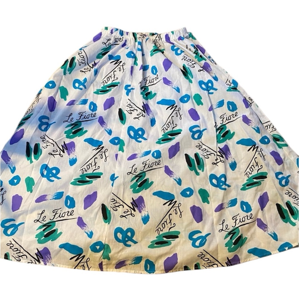 Vintage 80’s 90’ Le Fiore Full Skirt Purple Teal Abstract Design SZ XL